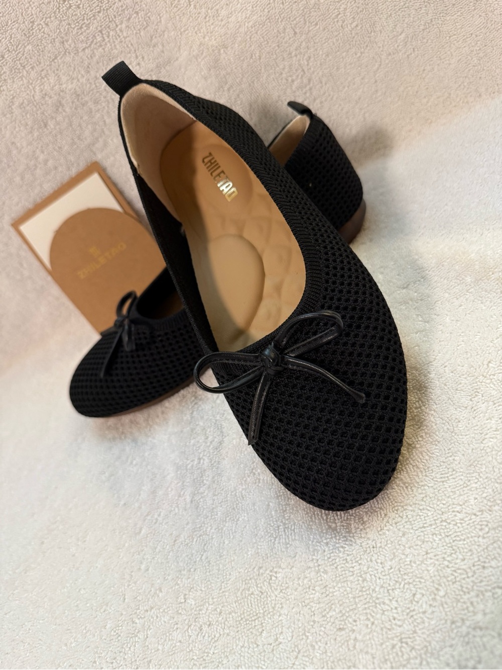 Black Mesh Ballet Flats with Bow. Bundle shoes were deeper discount. - Picture 3 of 13
